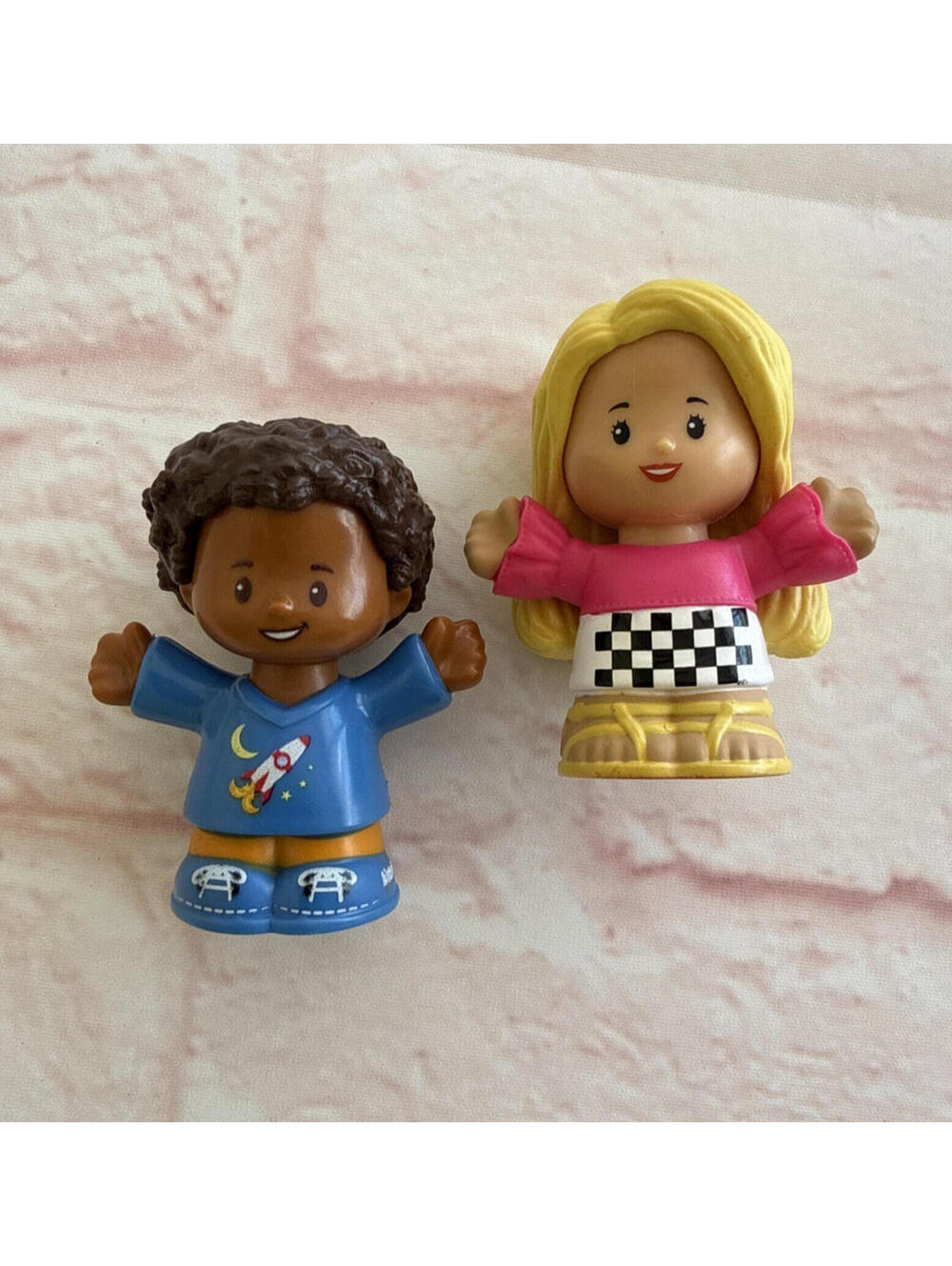 Fisher Price Little People Bundle  Barbie Racer Checker Skirt Rocket Shirt Boy